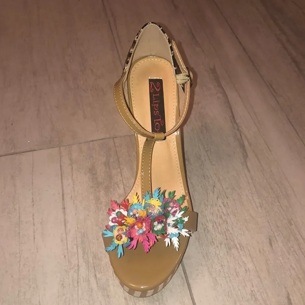 Multi color beaded chunky heels - Picture 4 of 8